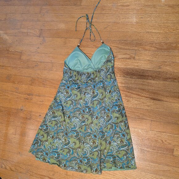 90’s Y2K green paisley halter dress size small  twee island resortwear beach vac - Picture 2 of 3